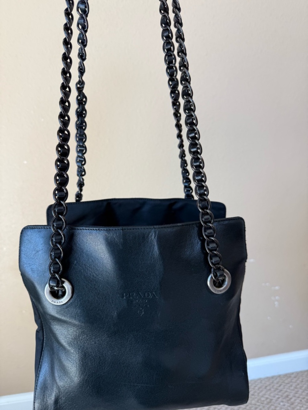 Prada Black Leather Chain-Handle Shoulder Bag